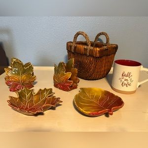4 Fall Leaf Bowl, Dish, Napkin holders set